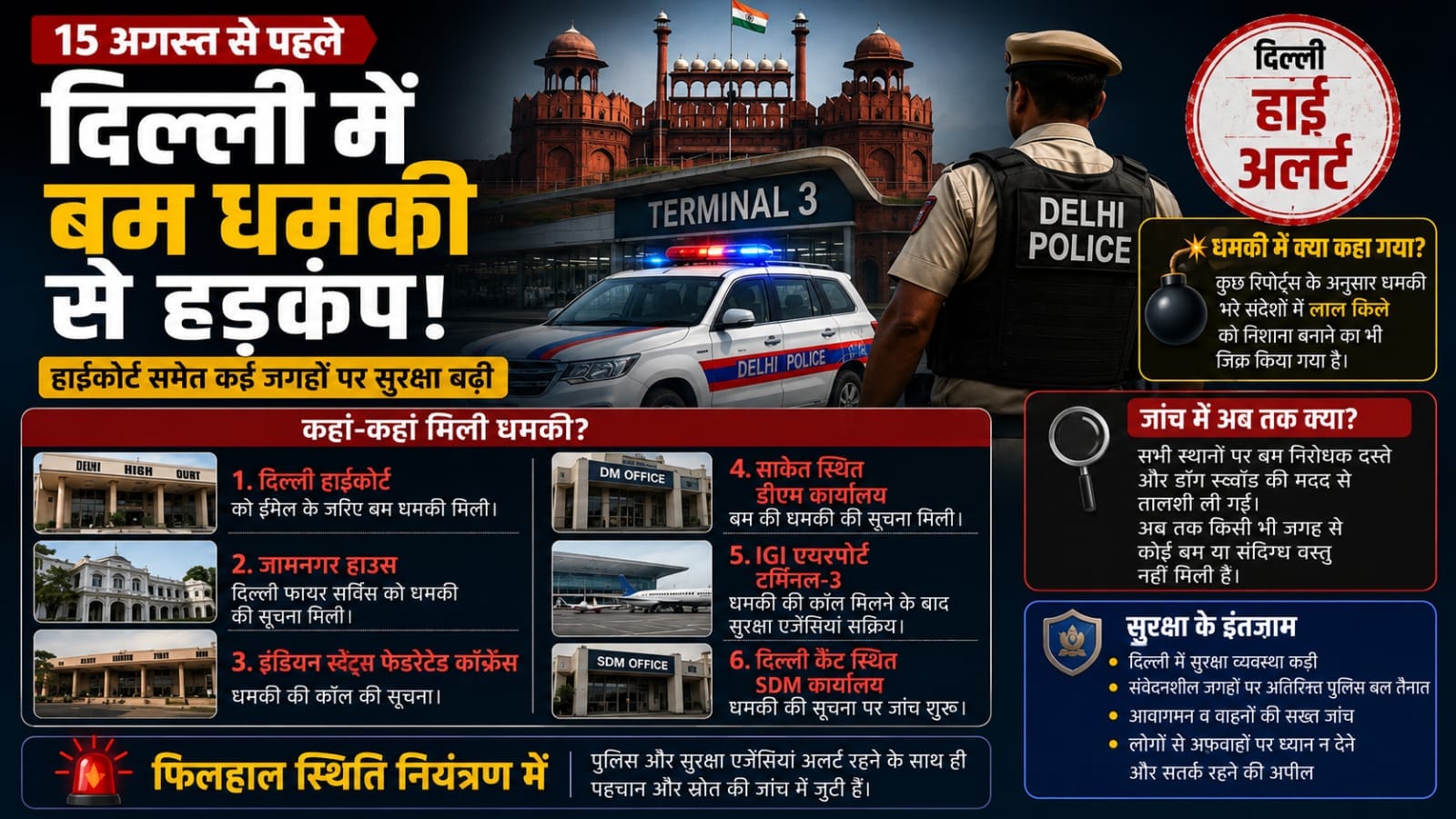 15अगस्त से पहले दिल्ली में बम धमकियों से हड़कंप, हाईकोर्ट को ईमेल और 5 जगहों पर धमकी की कॉल
