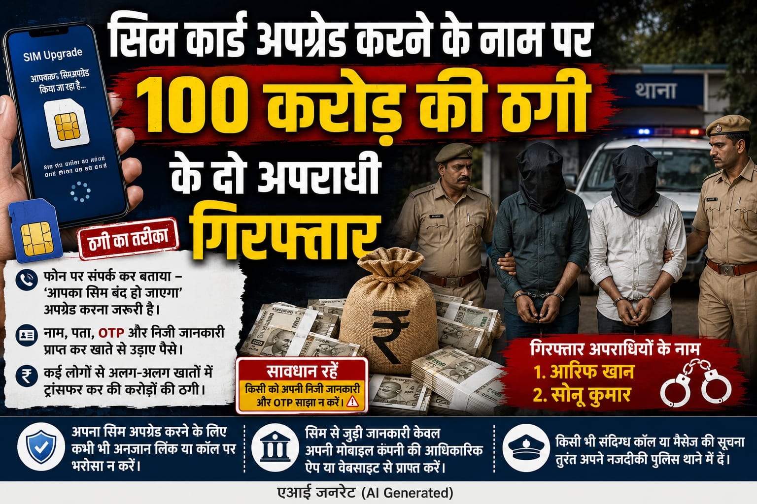सिमकार्ड अपग्रेड करने के नाम पर 100 करोड़ की ठगी के दो अरोपी गिरफ्तार