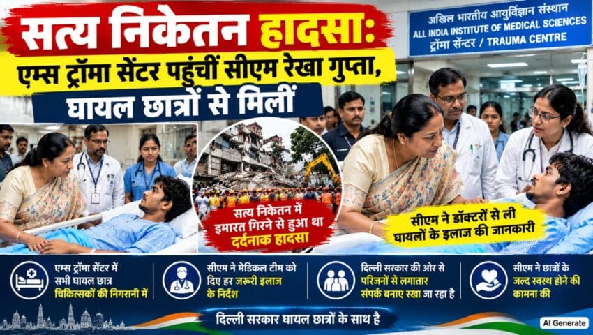 सत्य निकेतन हादसा: एम्स ट्रॉमा सेंटर पहुंचीं सीएम रेखा गुप्ता, घायल छात्रों से मिलीं