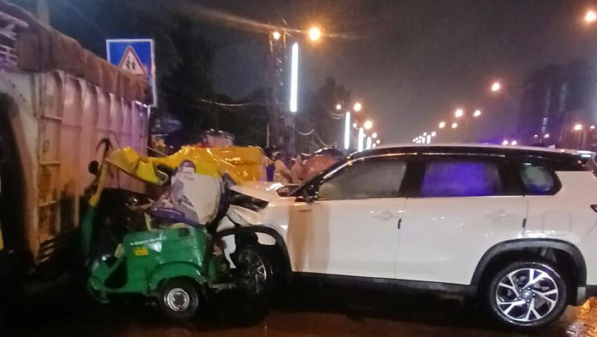 तेज रफ्तार कार ने दो आटो को मारी टक्कर, मालवाहक वाहन भी चपेट में आया
