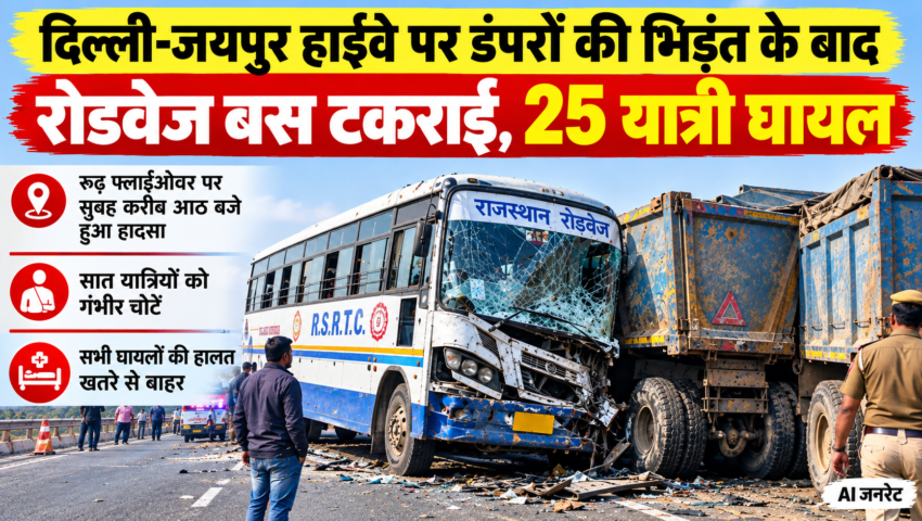 दिल्ली-जयपुर हाईवे पर डंपरों की भिड़ंत के बाद रोडवेज बस टकराई, 25 यात्री घायल